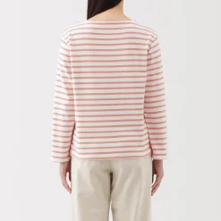 Outlet Women's Heavy Weight Boat Neck Long Sleeve Striped T-Shirt Women T-Shirts