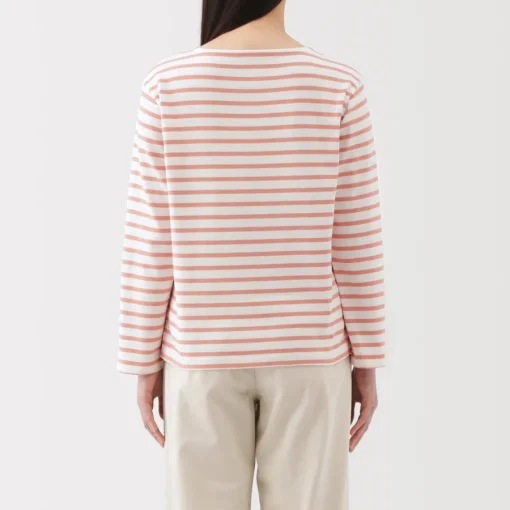Outlet Women's Heavy Weight Boat Neck Long Sleeve Striped T-Shirt Women T-Shirts