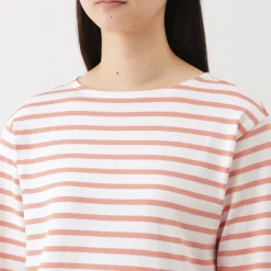 Outlet Women's Heavy Weight Boat Neck Long Sleeve Striped T-Shirt Women T-Shirts