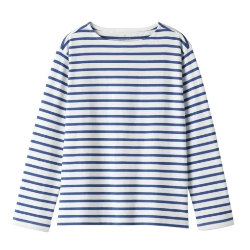 Outlet Women's Heavy Weight Boat Neck Long Sleeve Striped T-Shirt Women T-Shirts