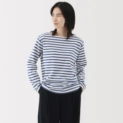 Outlet Women's Heavy Weight Boat Neck Long Sleeve Striped T-Shirt Women T-Shirts