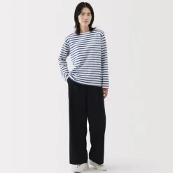 Outlet Women's Heavy Weight Boat Neck Long Sleeve Striped T-Shirt Women T-Shirts