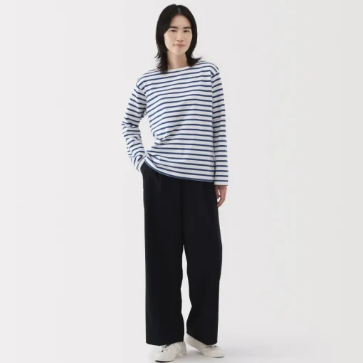 Outlet Women's Heavy Weight Boat Neck Long Sleeve Striped T-Shirt Women T-Shirts