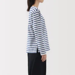 Outlet Women's Heavy Weight Boat Neck Long Sleeve Striped T-Shirt Women T-Shirts