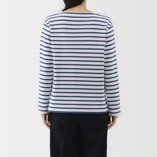 Outlet Women's Heavy Weight Boat Neck Long Sleeve Striped T-Shirt Women T-Shirts