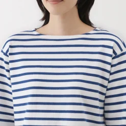 Outlet Women's Heavy Weight Boat Neck Long Sleeve Striped T-Shirt Women T-Shirts