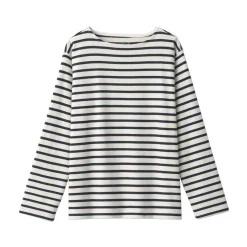 Outlet Women's Heavy Weight Boat Neck Long Sleeve Striped T-Shirt Women T-Shirts