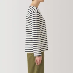 Outlet Women's Heavy Weight Boat Neck Long Sleeve Striped T-Shirt Women T-Shirts