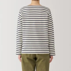 Outlet Women's Heavy Weight Boat Neck Long Sleeve Striped T-Shirt Women T-Shirts