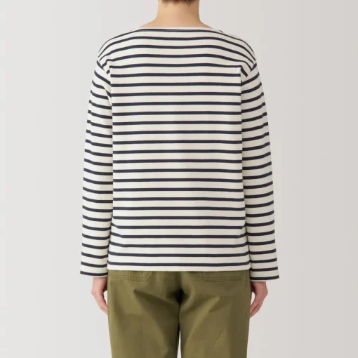 Outlet Women's Heavy Weight Boat Neck Long Sleeve Striped T-Shirt Women T-Shirts