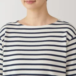 Outlet Women's Heavy Weight Boat Neck Long Sleeve Striped T-Shirt Women T-Shirts