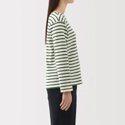 Outlet Women's Heavy Weight Boat Neck Long Sleeve Striped T-Shirt Women T-Shirts