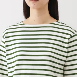 Outlet Women's Heavy Weight Boat Neck Long Sleeve Striped T-Shirt Women T-Shirts