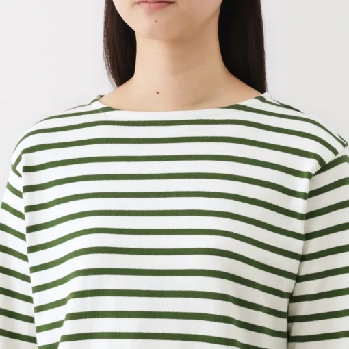 Outlet Women's Heavy Weight Boat Neck Long Sleeve Striped T-Shirt Women T-Shirts