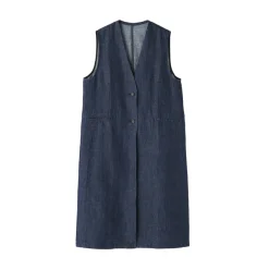 New Women's Hemp Blend Denim Long Gilet Women Tops & Shirts