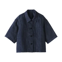 Fashion Women's Hemp Blend Denim Short Sleeve Shirt Women Tops & Shirts