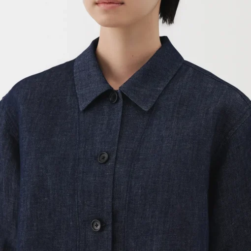 Fashion Women's Hemp Blend Denim Short Sleeve Shirt Women Tops & Shirts