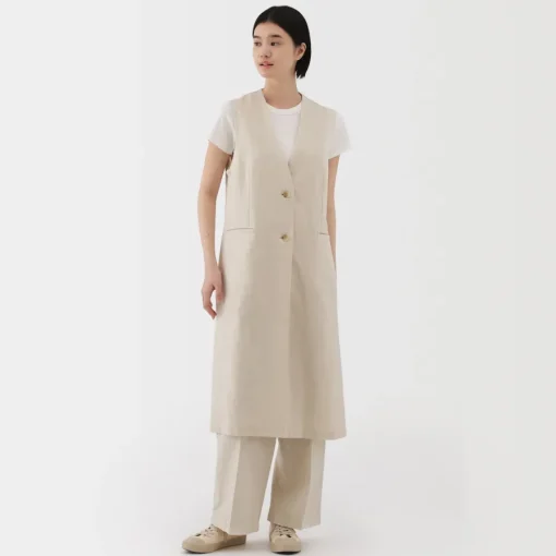 Sale Women's Hemp Blend Twill Long Gilet Women Tops & Shirts