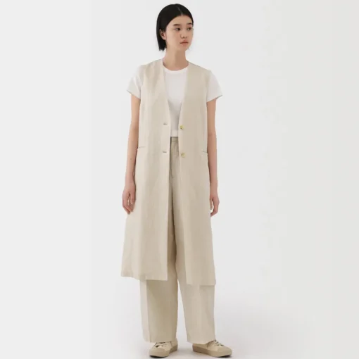Sale Women's Hemp Blend Twill Long Gilet Women Tops & Shirts