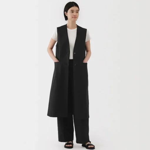 Sale Women's Hemp Blend Twill Long Gilet Women Tops & Shirts