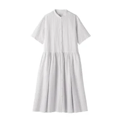 Hot Women's Hemp Cotton Short Sleeve Striped Dress Women Dresses