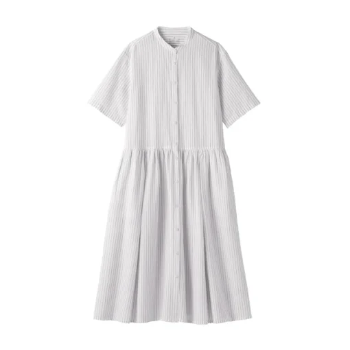 Hot Women's Hemp Cotton Short Sleeve Striped Dress Women Dresses