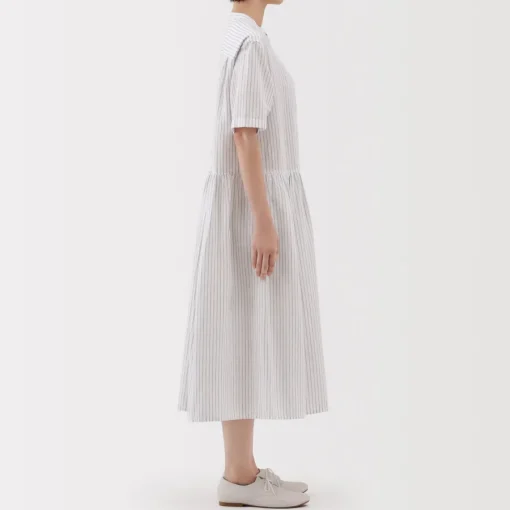 Hot Women's Hemp Cotton Short Sleeve Striped Dress Women Dresses