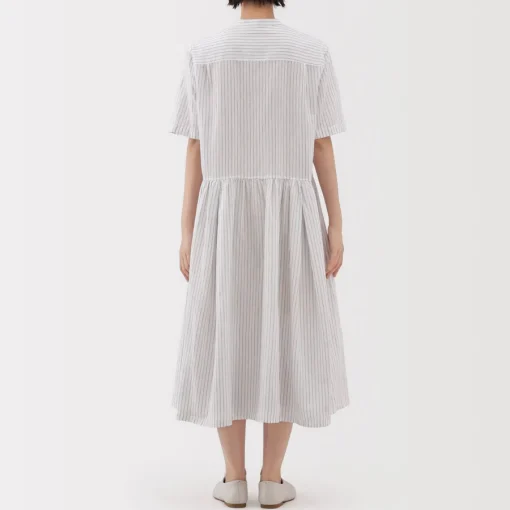 Hot Women's Hemp Cotton Short Sleeve Striped Dress Women Dresses