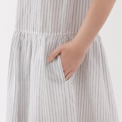 Hot Women's Hemp Cotton Short Sleeve Striped Dress Women Dresses