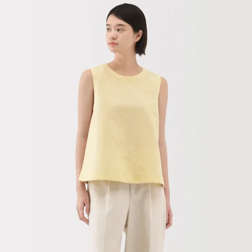 Hot Women's Hemp Cotton Sleeveless Striped Blouse Women Tops & Shirts