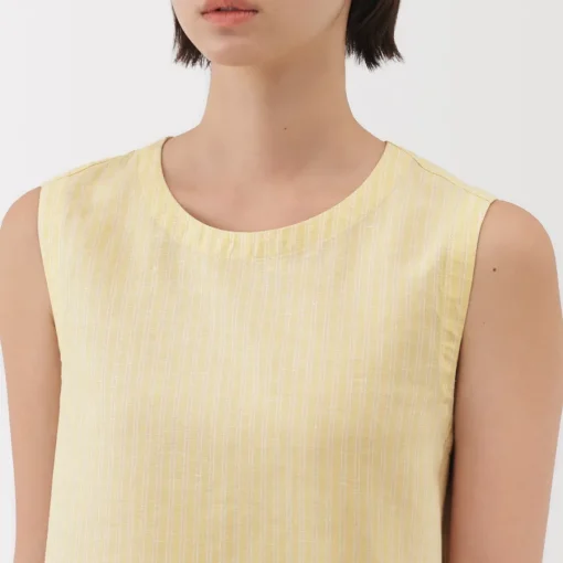 Hot Women's Hemp Cotton Sleeveless Striped Blouse Women Tops & Shirts
