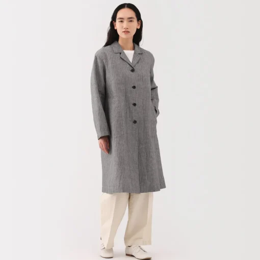 Hot Women's Hemp Cotton Striped Coat Women Coats