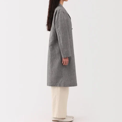 Hot Women's Hemp Cotton Striped Coat Women Coats
