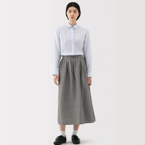 Outlet Women's Hemp Cotton Striped Easy Long Skirt Women Shorts & Skirts