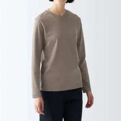 Hot Women's Interlock Knit Crew Neck Long Sleeve T-Shirt Women T-Shirts