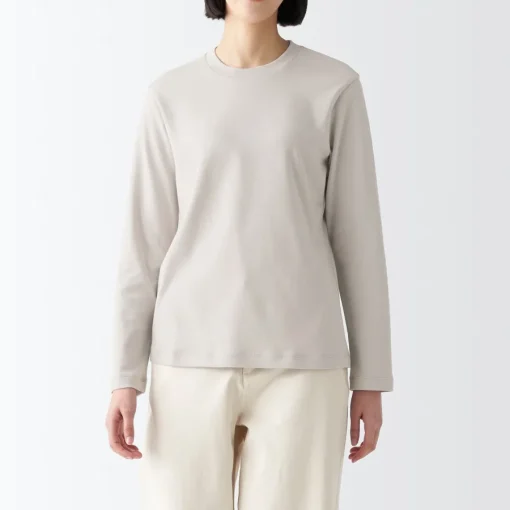 Hot Women's Interlock Knit Crew Neck Long Sleeve T-Shirt Women T-Shirts