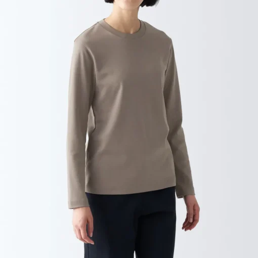 Hot Women's Interlock Knit Crew Neck Long Sleeve T-Shirt Women T-Shirts