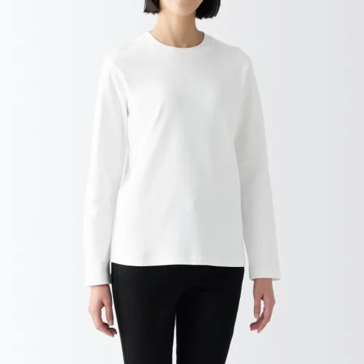 Hot Women's Interlock Knit Crew Neck Long Sleeve T-Shirt Women T-Shirts