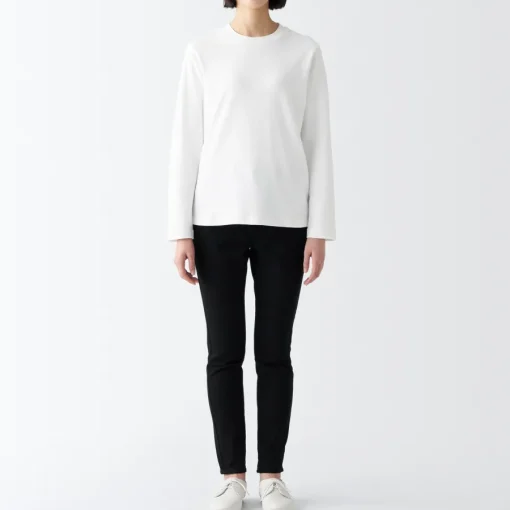 Hot Women's Interlock Knit Crew Neck Long Sleeve T-Shirt Women T-Shirts
