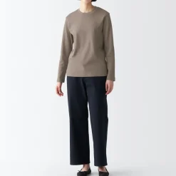 Hot Women's Interlock Knit Crew Neck Long Sleeve T-Shirt Women T-Shirts