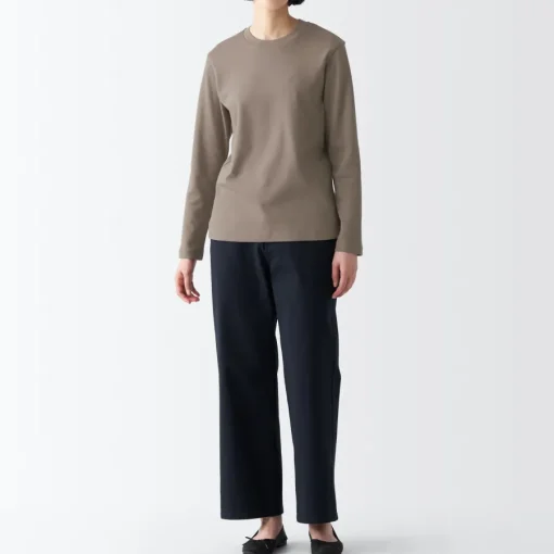 Hot Women's Interlock Knit Crew Neck Long Sleeve T-Shirt Women T-Shirts