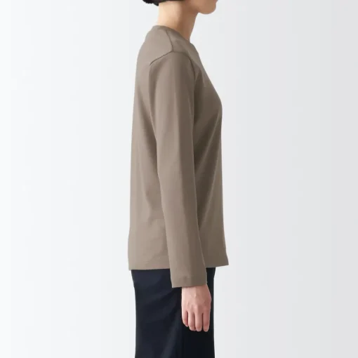 Hot Women's Interlock Knit Crew Neck Long Sleeve T-Shirt Women T-Shirts