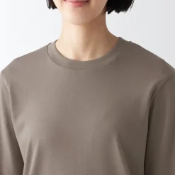 Hot Women's Interlock Knit Crew Neck Long Sleeve T-Shirt Women T-Shirts