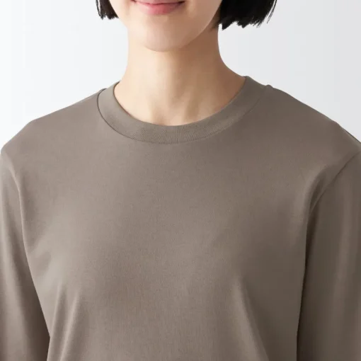 Hot Women's Interlock Knit Crew Neck Long Sleeve T-Shirt Women T-Shirts