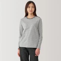 New Women's Jersey Crew Neck Long Sleeve Striped T-Shirt Women T-Shirts