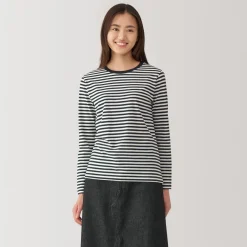 New Women's Jersey Crew Neck Long Sleeve Striped T-Shirt Women T-Shirts