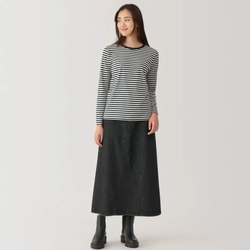 New Women's Jersey Crew Neck Long Sleeve Striped T-Shirt Women T-Shirts