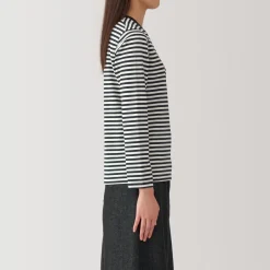 New Women's Jersey Crew Neck Long Sleeve Striped T-Shirt Women T-Shirts