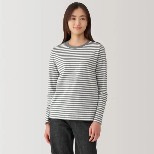 New Women's Jersey Crew Neck Long Sleeve Striped T-Shirt Women T-Shirts