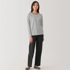New Women's Jersey Crew Neck Long Sleeve Striped T-Shirt Women T-Shirts